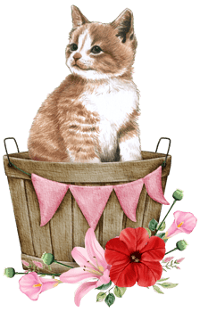 Spring floral watercolor with cute cat animal png