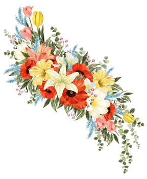 Spring floral bouquet watercolor red and yellow flower blooming png
