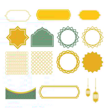 Collection of oriental style Islamic ramadan kareem windows and arches with modern style design, door mosque, mosque dome and lanterns. Ramadan illustration. vector