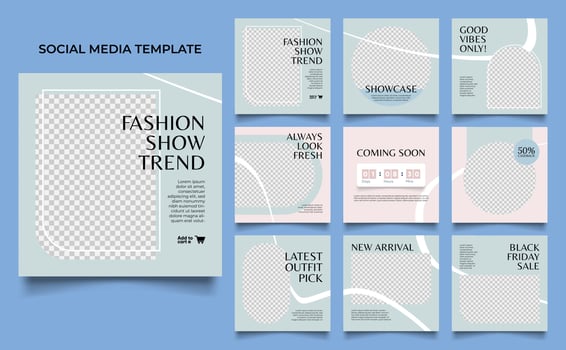 social media template banner fashion sale promotion in pink green color vector