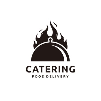 Food delivery catering cup and flame logo design icon vector