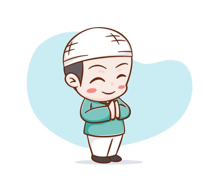 Cute muslim boy cartoon character vector