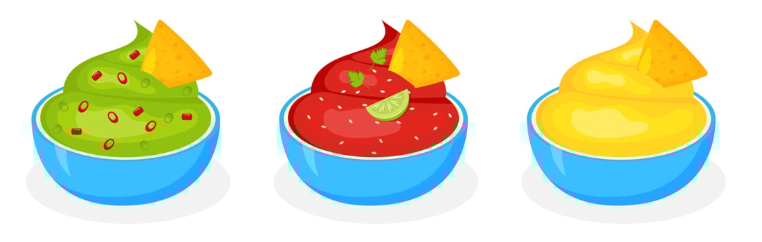 Mexican sauce with nachos set. Vector illustration.