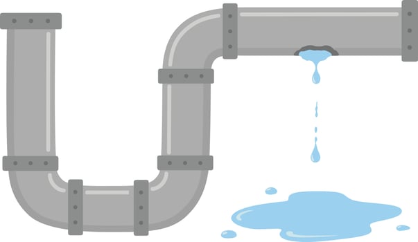 Leaking pipe with flowing water vector