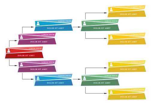 Colorful business structure concept, corporate organization chart scheme with people icons. Vector illustration.