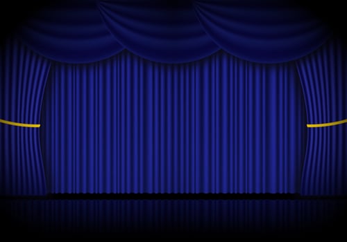 Blue curtain opera, cinema or theater stage drapes. Spotlight on closed velvet curtains background. Vector illustration