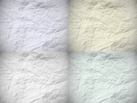 Set of four old dented papers with place for your text. Vector illustration