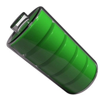 3d illustration transparent battery glass. Battery 3d icon. Glossy transparent battery symbol charge indicator. Full power status concept design. 3d render illustration png