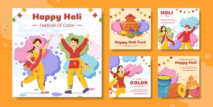 Happy Holi Festival Social Media Post Flat Cartoon Hand Drawn Templates Illustration vector
