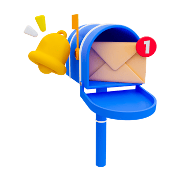 3d minimal new activity reminder. receiving a new mail. newsletter notification. a mailbox with new mail and a bell icon. 3d illustration. png