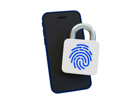 3d minimal fingerprint security system. Identity verification. secure access digital identity. blank smartphone screen with a fingerprint padlock. 3d illustration. png