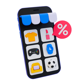 3d minimal shopping category. online shopping concept. Special discount offer. smartphone with a shopping category screen. 3d illustration. png