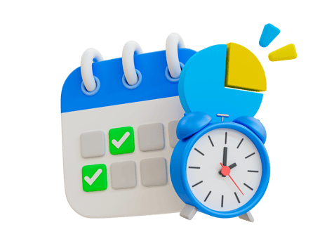 3d minimal time management concept. schedule organization. future life planning. Calendar with an alarm clock and pie graph. 3d illustration. png