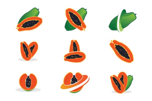 Papaya Logo Design, Vitamin Fruit Vector, Fruit Product Brand Illustration Icon vector