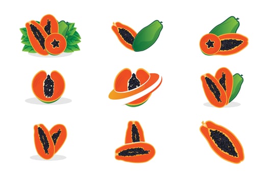 Papaya Logo Design, Vitamin Fruit Vector, Fruit Product Brand Illustration Icon vector