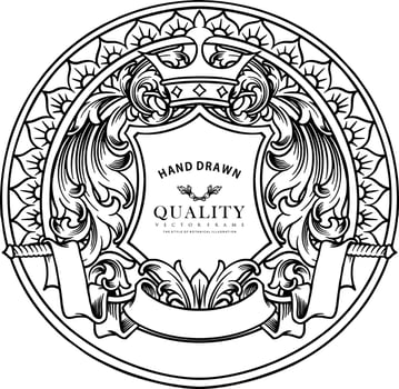 Classic elegant badge label flourish ornament monochrome vector illustrations for your work logo, merchandise t-shirt, stickers and label designs, poster, greeting cards advertising business company