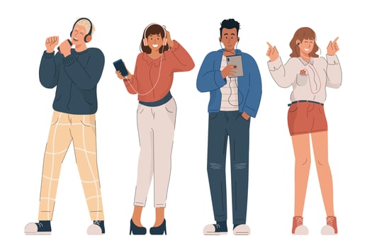 Young people listening to music vector