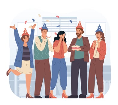 Business people celebrating colleague's birthday in the office vector