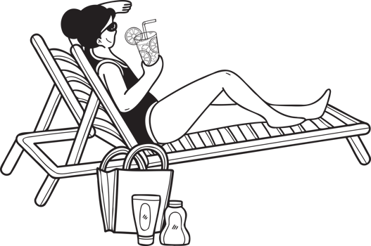 Hand Drawn Female tourist sunbathing at sea illustration in doodle style png
