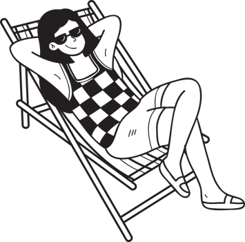 Hand Drawn Female tourists sunbathing on sunbeds illustration in doodle style png