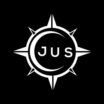 JUS abstract technology circle setting logo design on black background. JUS creative initials letter logo. vector