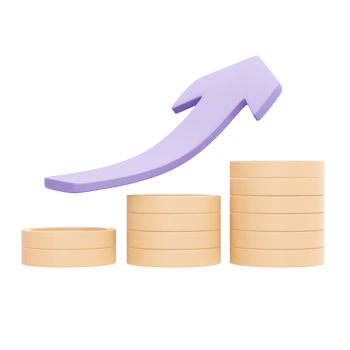 3d rendering of stack of coin and arrow up concept of financial investment. 3d illustration cartoon style. png