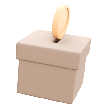 3d rendering of coin and box concept of financial saving and donation. 3d illustration cartoon style. png