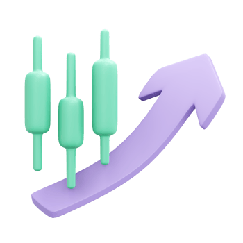 3d rendering of candlestick green with coin and arrow up concept of financial investment. 3d illustration cartoon style. png