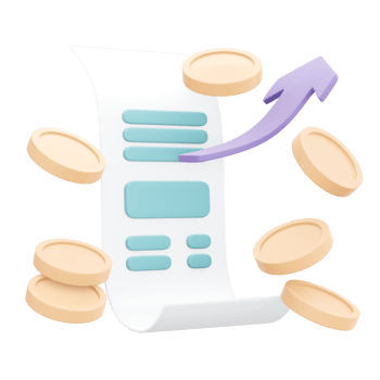 3d rendering of bill and coin concept of bill payment. 3d illustration cartoon style. png