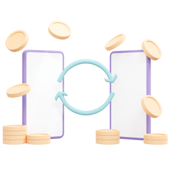 3d rendering of coins and phone concept of financial money transferring online. 3d illustration cartoon style. png