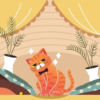 An Orange Tabby Cat Stand on a Stack of Pillow vector