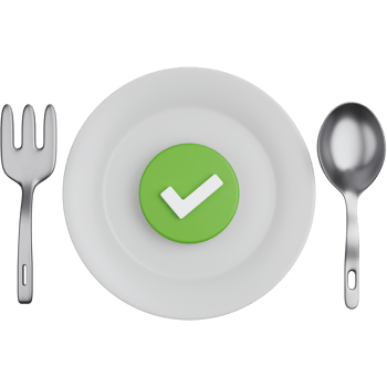 3D Rendering Plate with cutlery and check symbol Isolated png