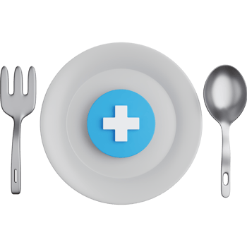 3D Rendering Plate with cutlery and plus symbol Isolated png