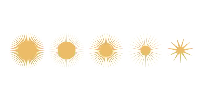 Flat vector hippy boho illustration. Hand drawn retro groovy elements, star, sun.