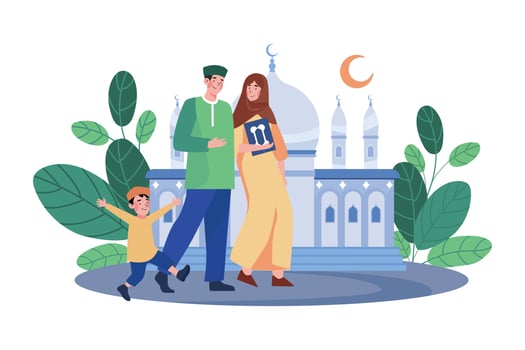 Muslim Family Going To Mosque vector