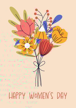 8 march, International Women's Day. Greeting card or postcard templates with bouquet of flowers for card, poster, flyer. Girl power, feminism, sisterhood concept. vector