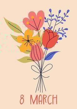 8 march, International Women's Day. Greeting card or postcard templates with bouquet of flowers for card, poster, flyer. Girl power, feminism, sisterhood concept. vector