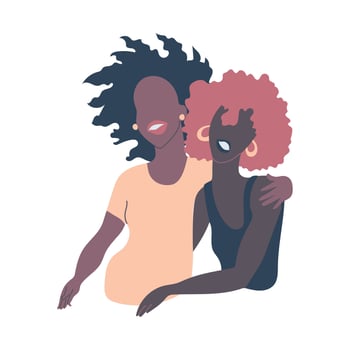 Black women hugging and smiling. vector