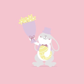 happy easter festival with animal pet bunny rabbit and egg, pastel color, flat vector illustration cartoon character