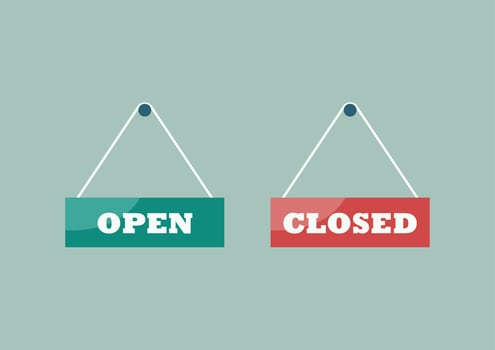Open and closed signs hanging plates vector