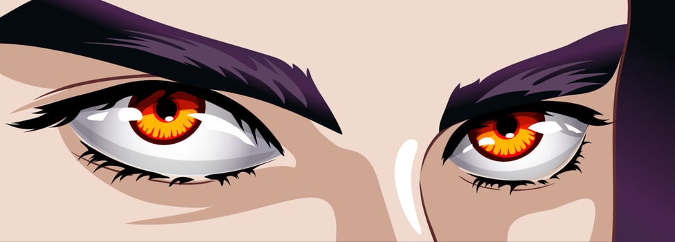 Red eyes of a man in manga and anime style. vector