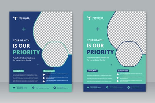 Healthcare cover a4 template design and flat icons for a report and medical brochure design, flyer, leaflets decoration for printing and presentation vector. vector