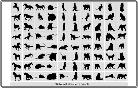 Collection of animal silhouettes on a white background vector