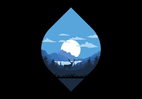 Landscape art illustration of lake and pine forests vector