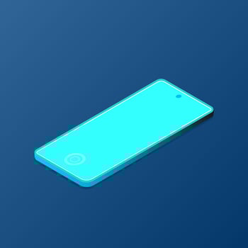 Isometric smartphone with blank screen on blue background. Vector illustration