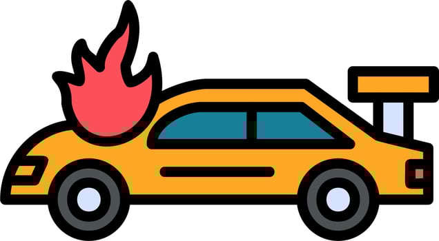 Accident Car In Fire Vector Icon