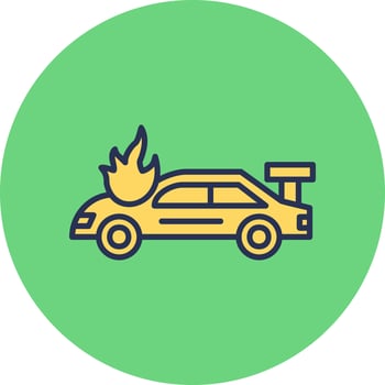 Accident Car In Fire Vector Icon