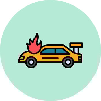 Accident Car In Fire Vector Icon