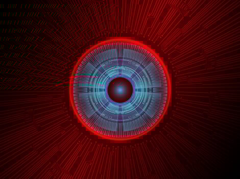 Modern Holographic Eye Ball on Technology Background vector