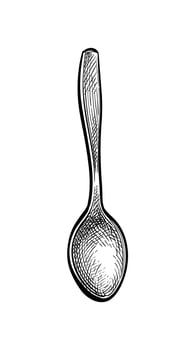 Spoon. Ink sketch isolated on white background. Hand drawn vector illustration. Retro style.